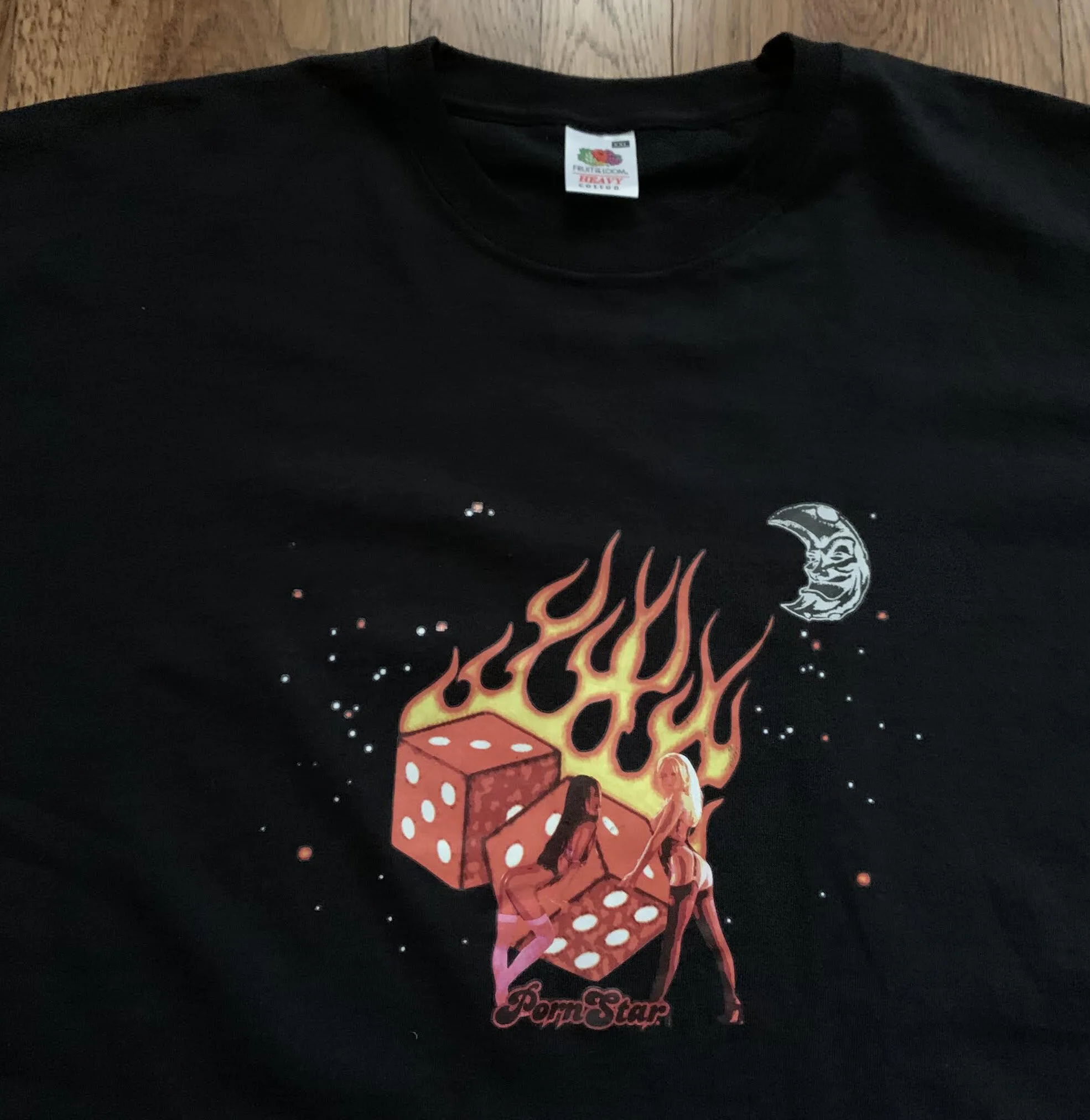 トップス PORNSTAR Flame Logo T-shirt XL Vintage Porn Star Black / Red Flames Stripper Dice T Shirt